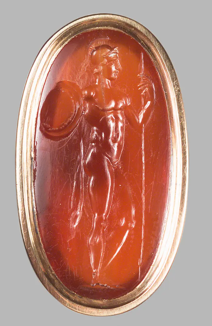 Behelmter, stehender Krieger
