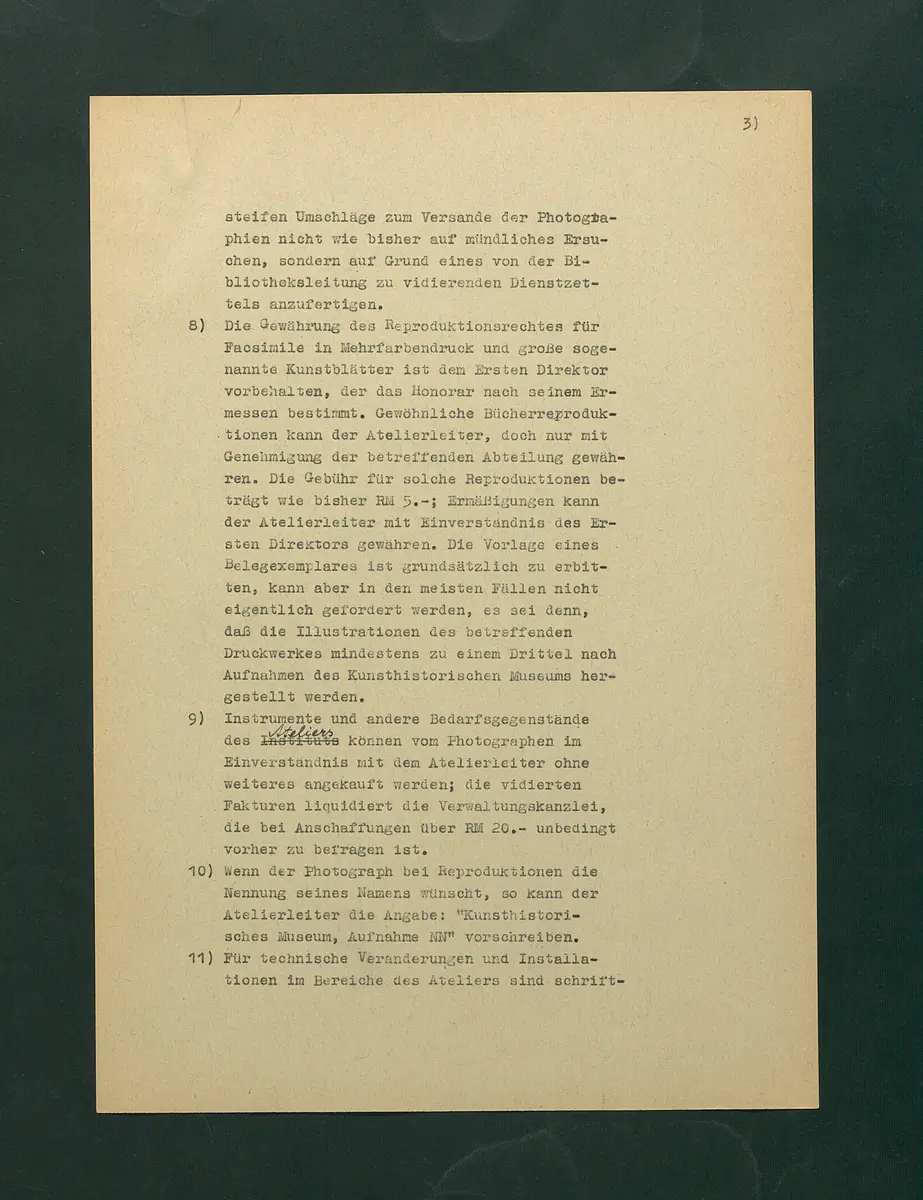 Dienstordnung für das photographische Atelier und Reproduktionsangelegenheiten