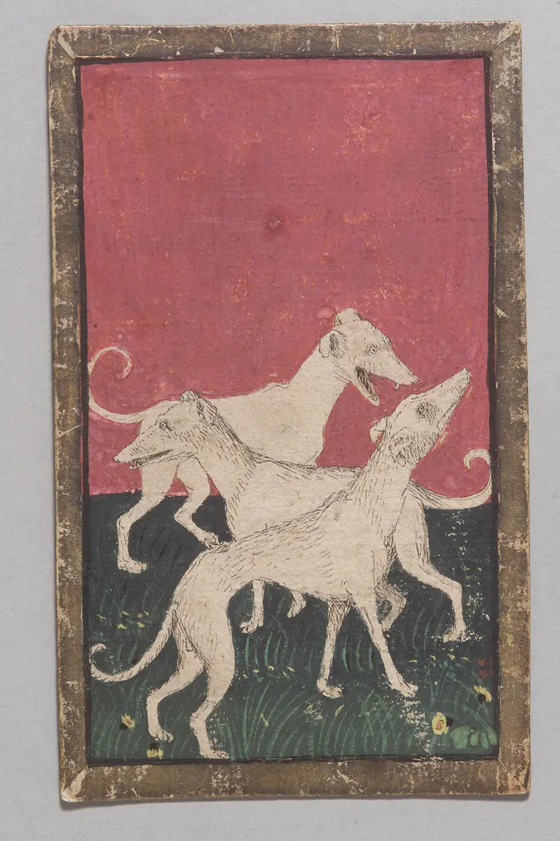 Spielkarte Jagdhunde Drei aus dem 