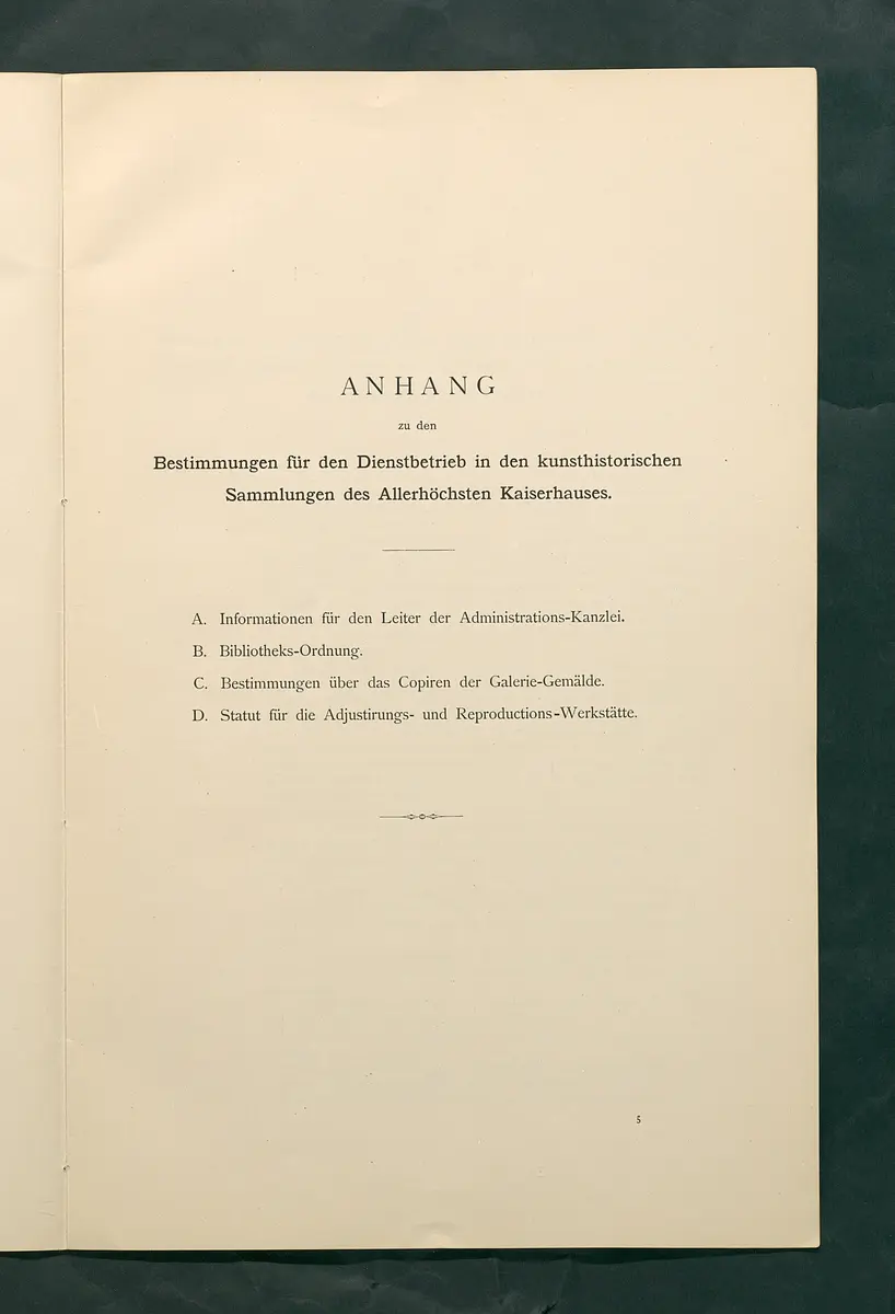 Bestimmungen für den Dienstbetrieb in den kunsthistorischen Sammlungen des Allerhöchsten Kaiserhauses