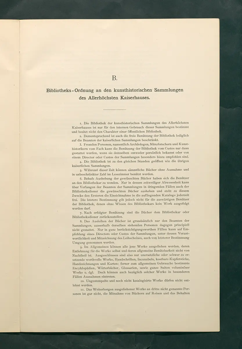 Bestimmungen für den Dienstbetrieb in den kunsthistorischen Sammlungen des Allerhöchsten Kaiserhauses