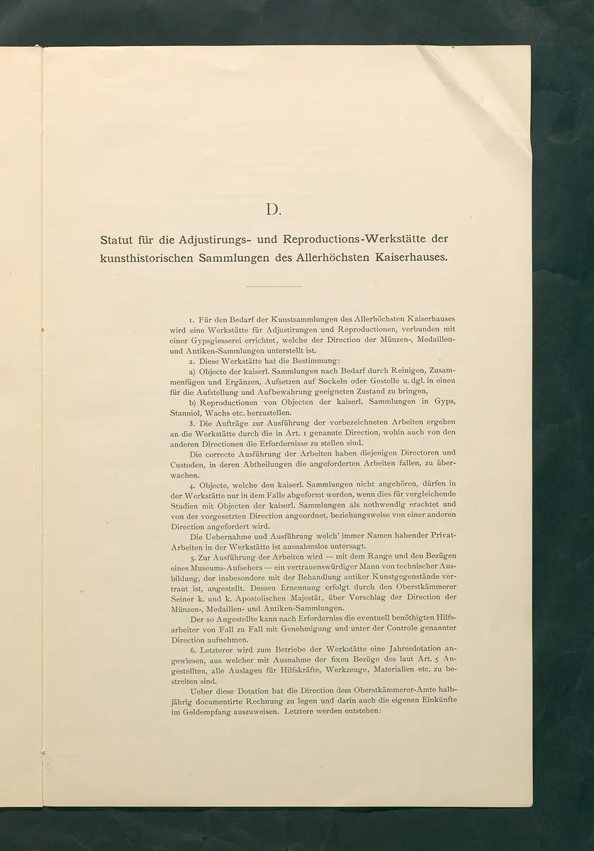 Bestimmungen für den Dienstbetrieb in den kunsthistorischen Sammlungen des Allerhöchsten Kaiserhauses