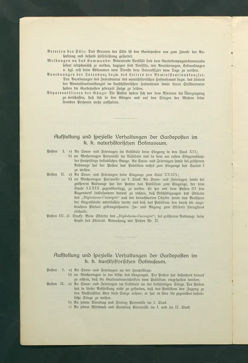 Verhaltungen für den Dienst in den k. k. Hofmuseen und im Hoftheater