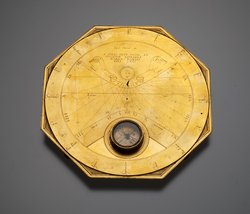Achteckige, horizontale Tischsonnenuhr mit Zeitumwandlungsdiagramm