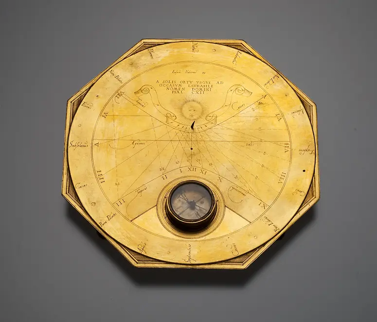 Achteckige, horizontale Tischsonnenuhr mit Zeitumwandlungsdiagramm