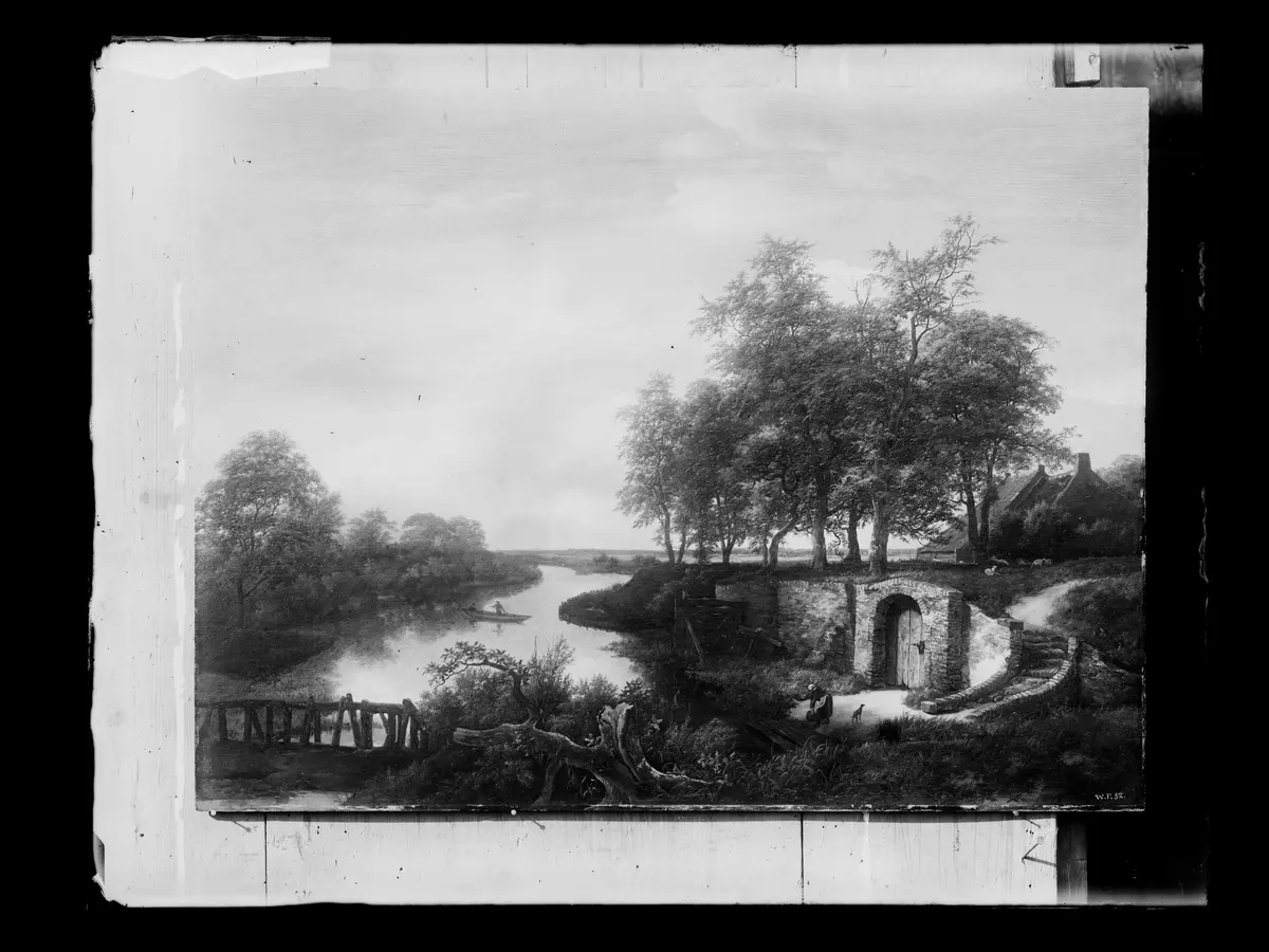 Flusslandschaft mit Kellergebäude