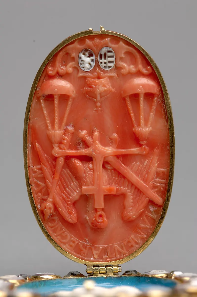 Medaillonkapsel mit Porträt Kaiser Ferdinands III. (VS); Porträt EH Leopold Wilhelm mit Devise (RS)