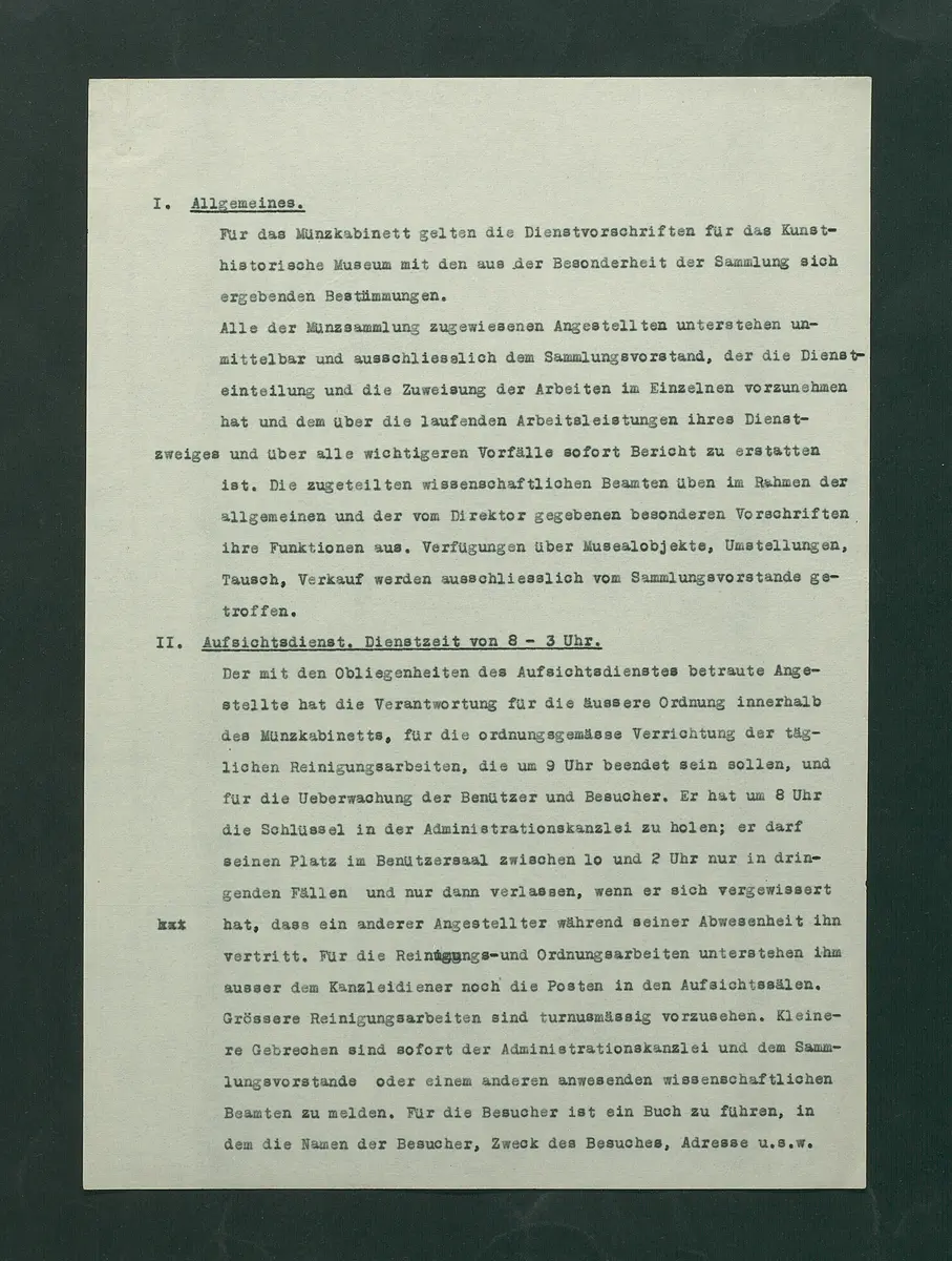 Dienstvorschriften für die Sammlung von Medaillen, Münzen und Geldzeichen