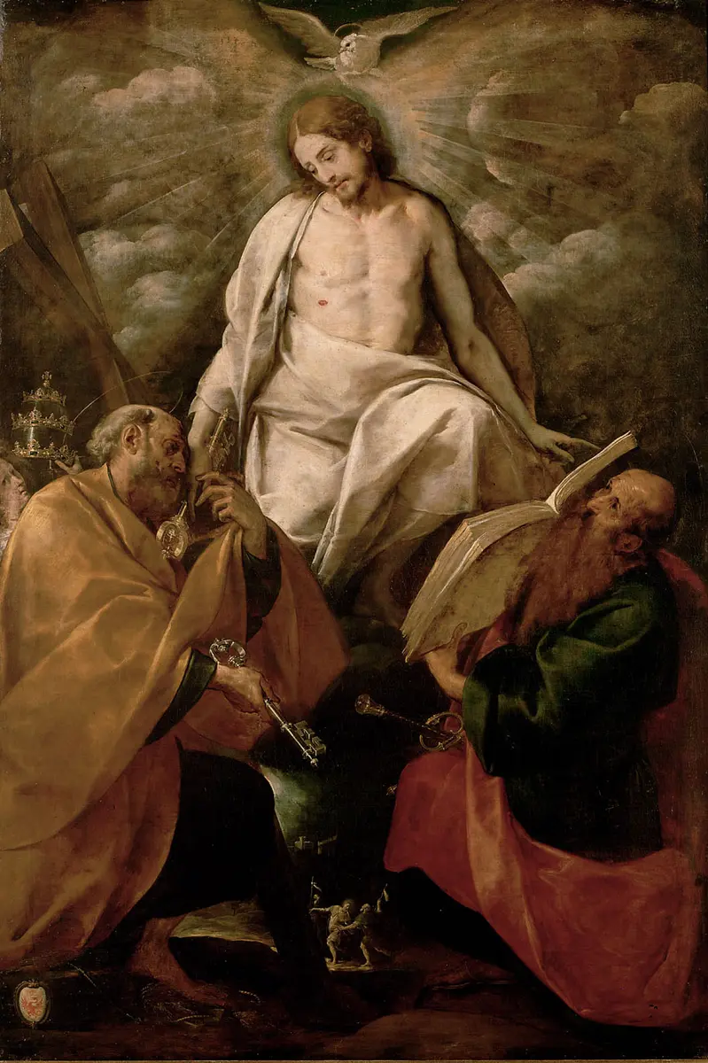 Christus erscheint den Aposteln Petrus und Paulus
