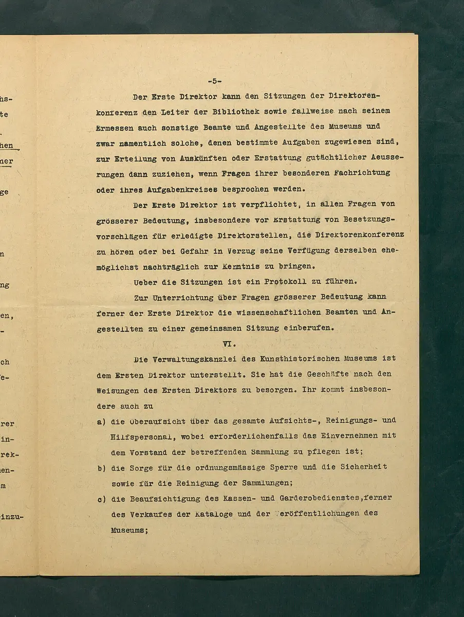 Dienstvorschrift für das Kunsthistorische Museum in Wien