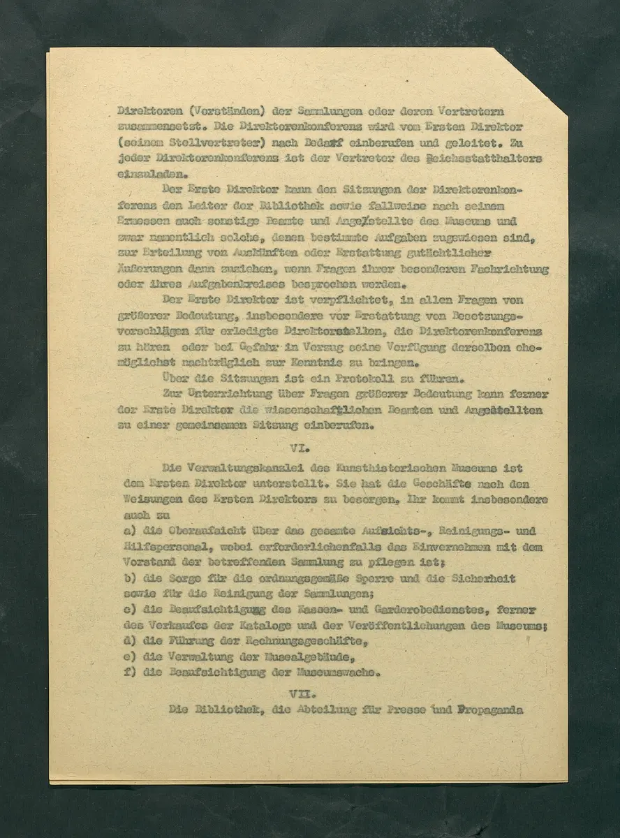 Dienstvorschrift für das Kunsthistorische Museum in Wien