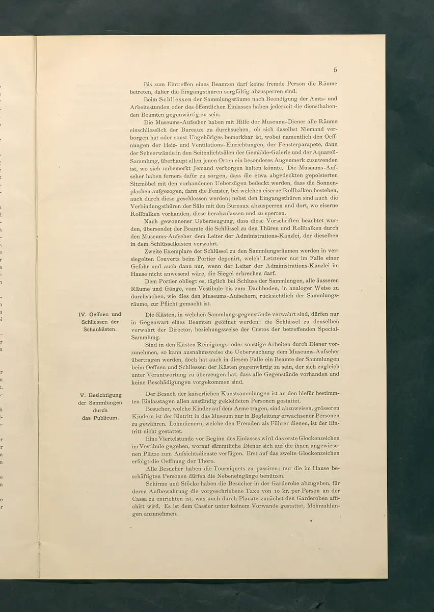 Bestimmungen für den Dienstbetrieb in den kunsthistorischen Sammlungen des Allerhöchsten Kaiserhauses
