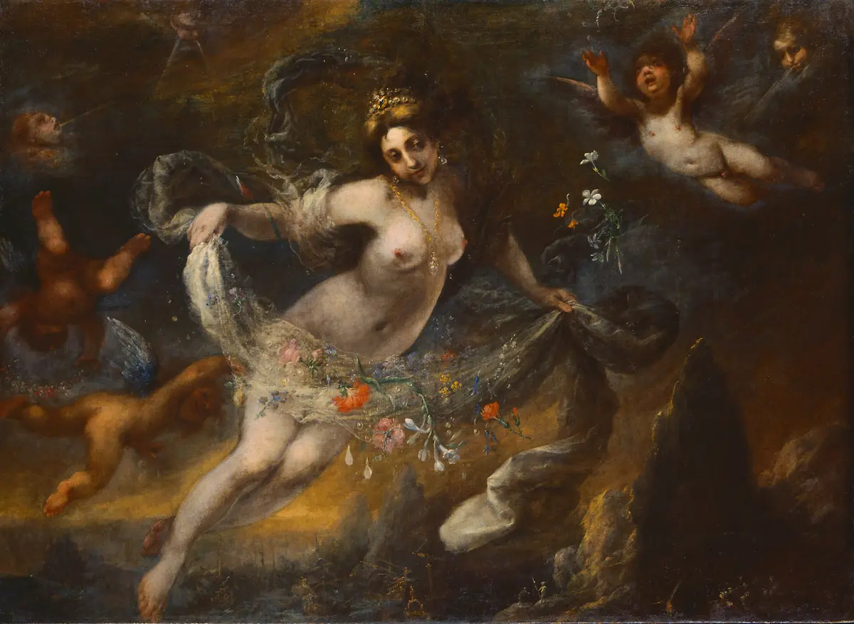 Aurora von Genien umgeben