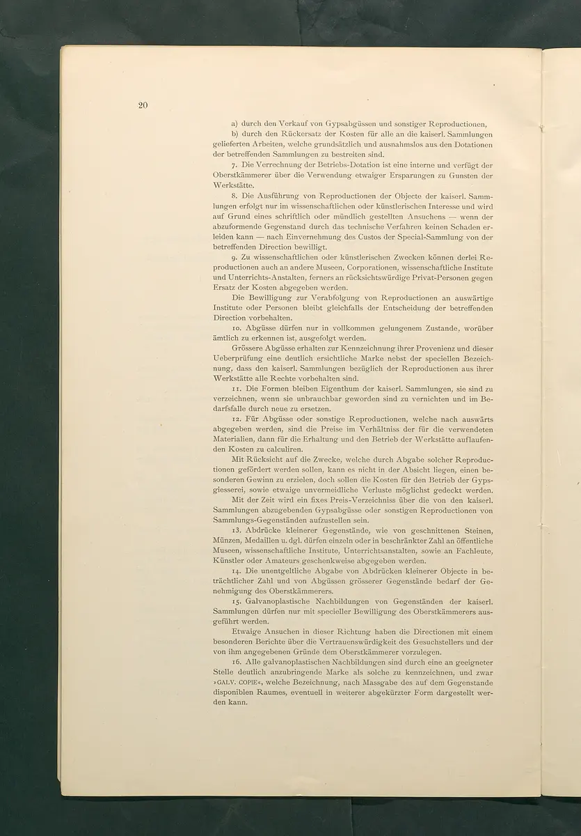 Bestimmungen für den Dienstbetrieb in den kunsthistorischen Sammlungen des Allerhöchsten Kaiserhauses