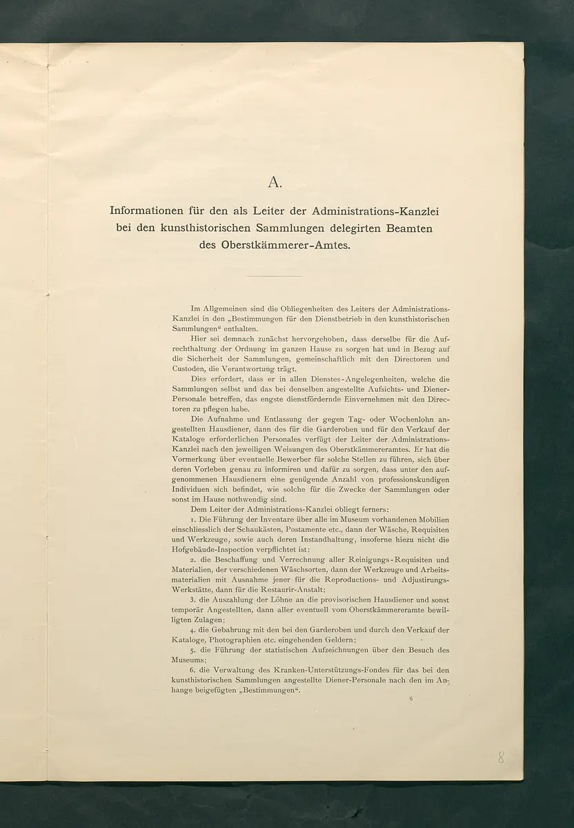 Bestimmungen für den Dienstbetrieb in den kunsthistorischen Sammlungen des Allerhöchsten Kaiserhauses