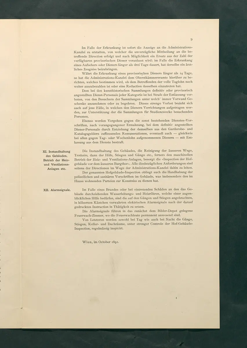 Bestimmungen für den Dienstbetrieb in den kunsthistorischen Sammlungen des Allerhöchsten Kaiserhauses
