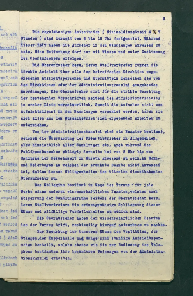 Dienstbestimmungen für das Aufsichtspersonal in den Sammlungen