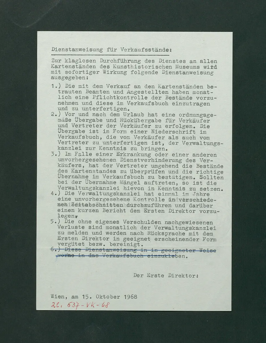 Dienstanweisung für Verkaufsstände