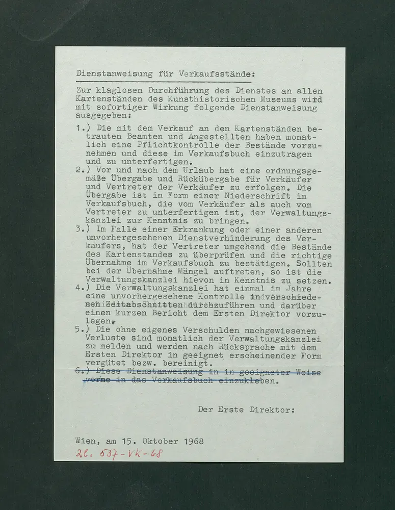 Dienstanweisung für Verkaufsstände