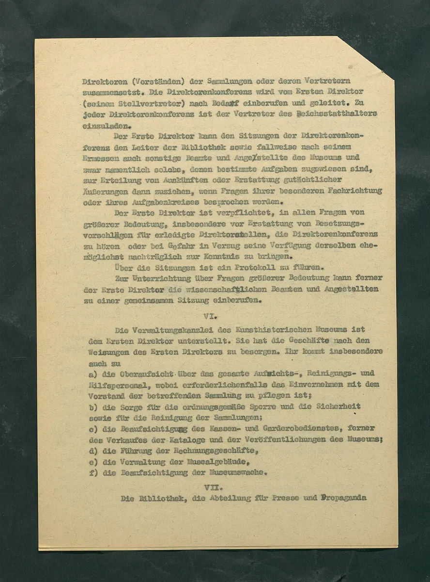 Dienstvorschrift für das Kunsthistorische Museum in Wien