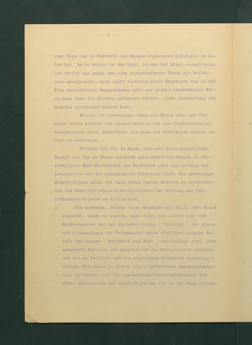 Feuerlöschordnung für das Kunsthistorische Museum, 1927