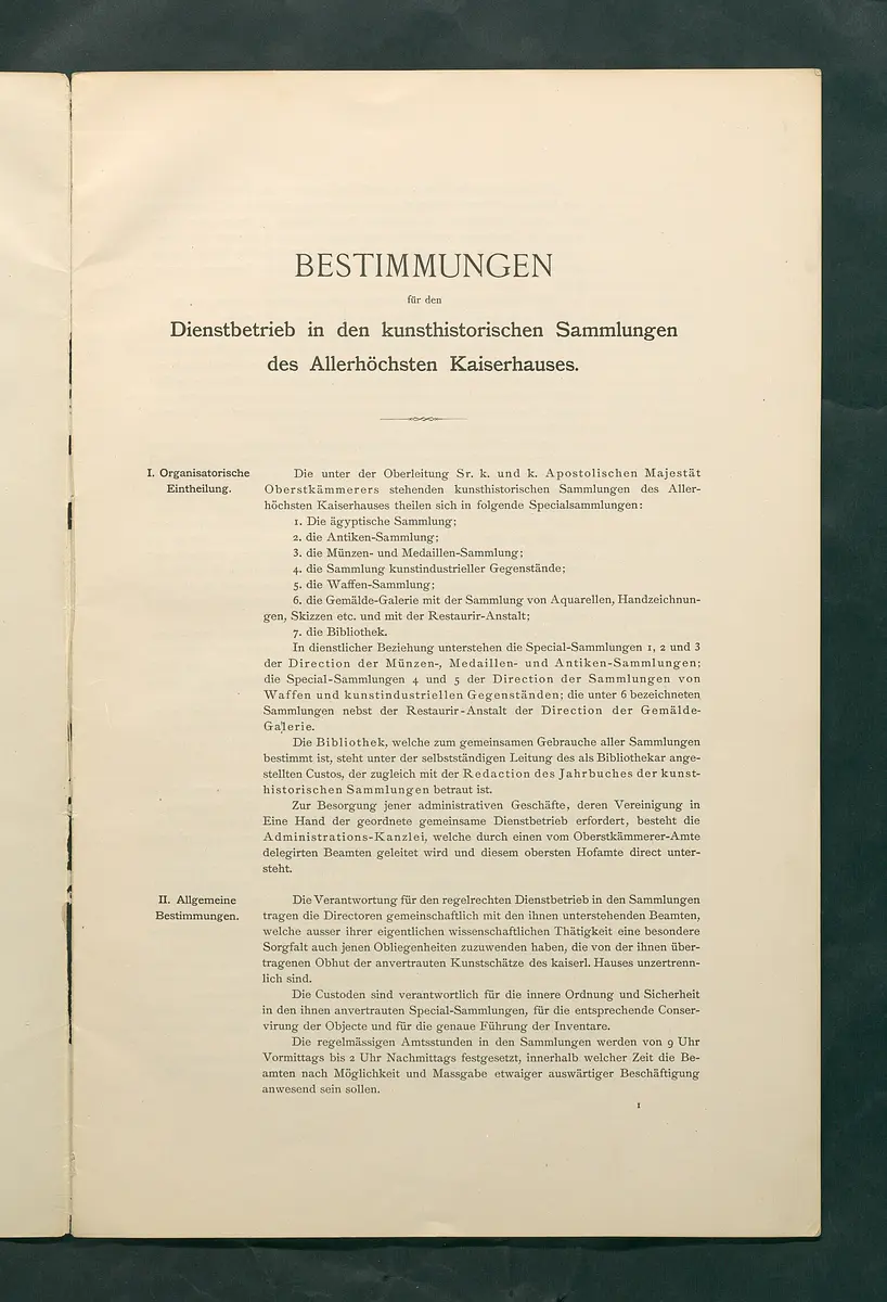 Bestimmungen für den Dienstbetrieb in den kunsthistorischen Sammlungen des Allerhöchsten Kaiserhauses