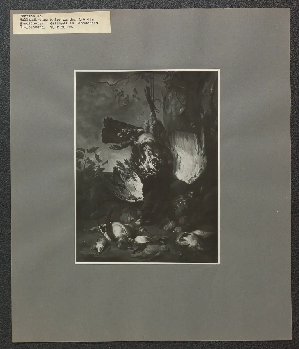 Holländischer Maler in der Art des Hondecoeter. Geflügel in Landschaft. Öl-Leinwand 90 x 80 cm