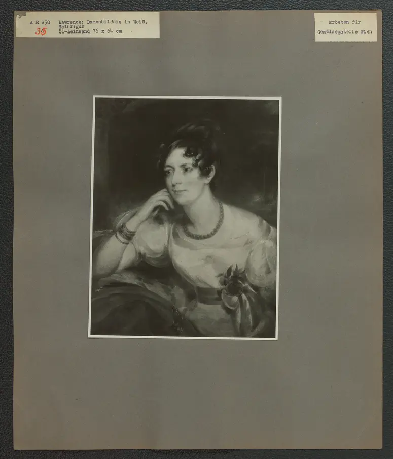 Lawrence: Damenbildnis in Weiß, Halbfigur. Öl-Leinwand, 76 x 64 cm