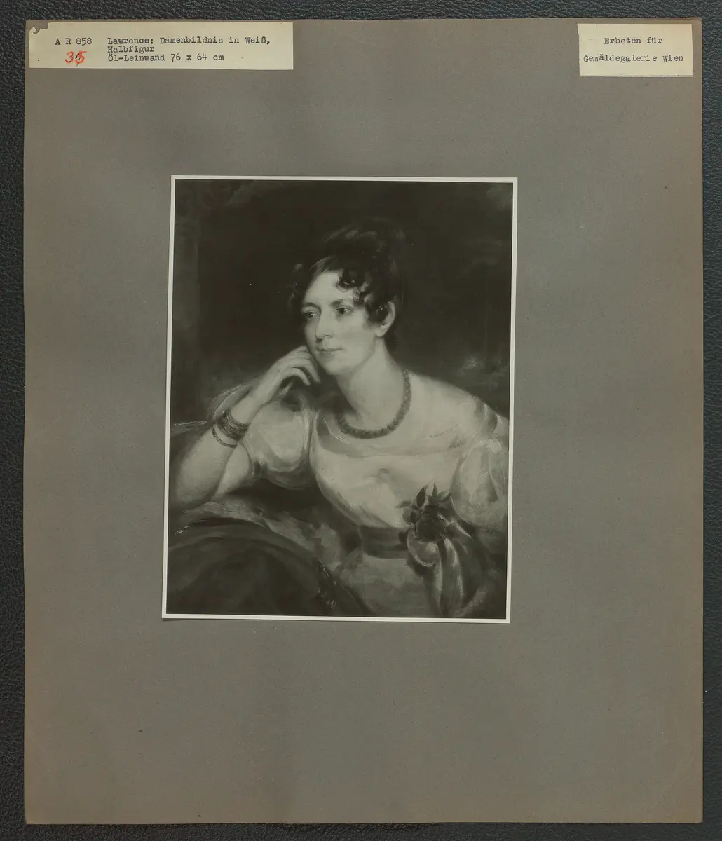 Lawrence: Damenbildnis in Weiß, Halbfigur. Öl-Leinwand, 76 x 64 cm