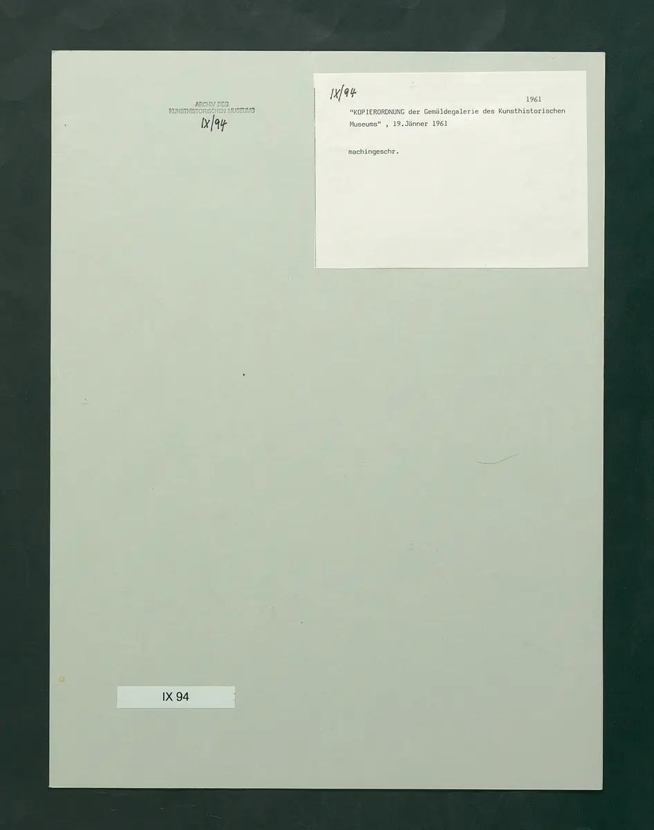 Kopierordnung der Gemäldegalerie des Kunsthistorischen Museums