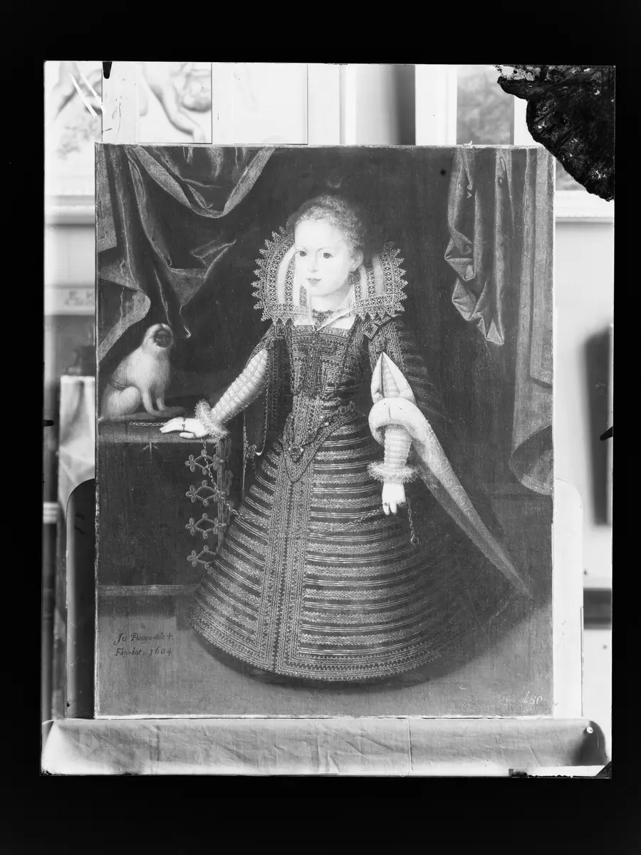 Infantin Anna (1601-1666), Königin von Frankreich, Bildnis in ganzer Figur mit einem Löwenäffchen