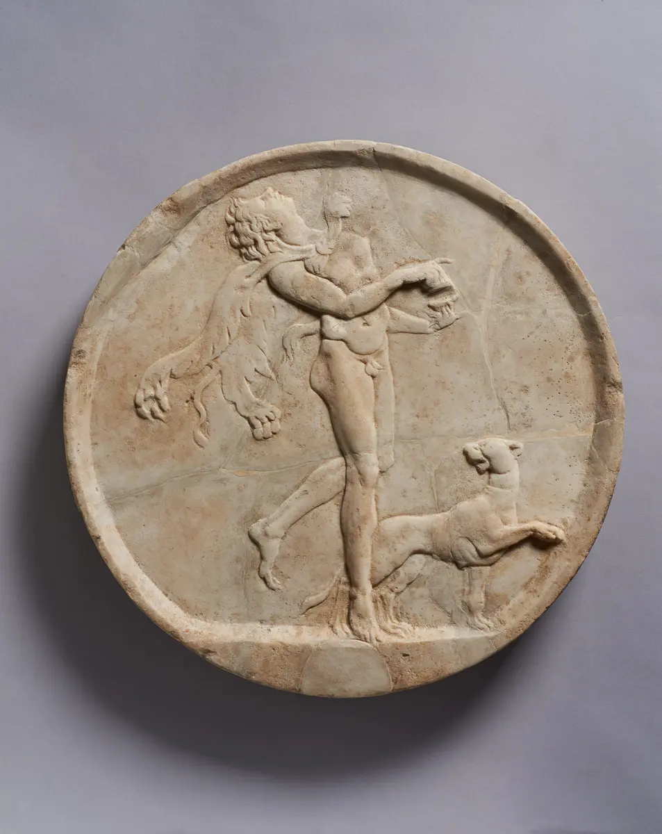 Scheibenförmiges Relief (oscillum): Tänzelnder Satyr