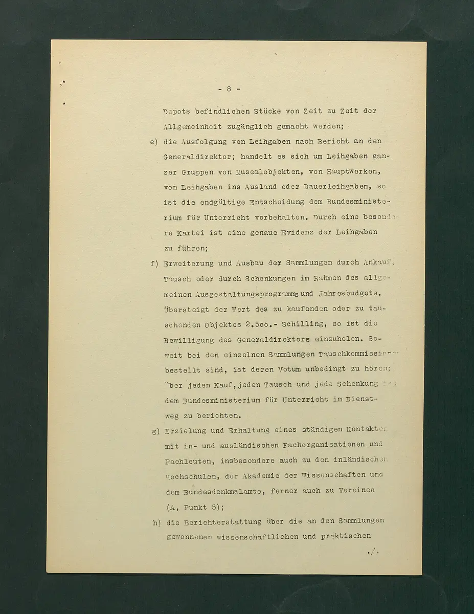 Dienstinstruktionen für die Direktoren der Kunstsammlungen, der Kulturhistorischen Sammlungen und der Naturwissenschaftlichen Sammlungen des Bundes in Wien
