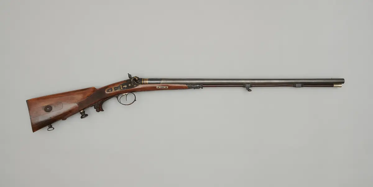 Doppelschrotflinte mit 2 Läufen, Perkussionsgewehr