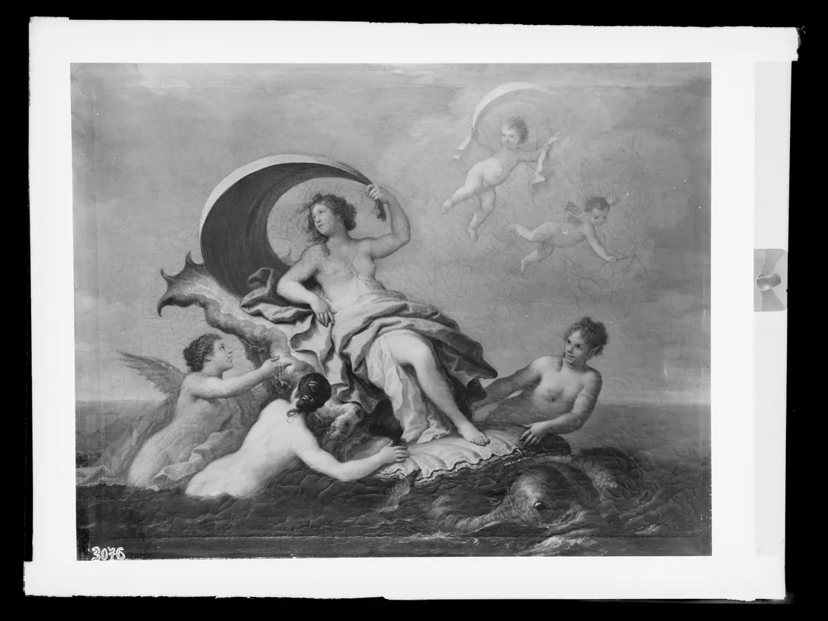 Galathea auf einem Muschelwagen von Delphinen gezogen