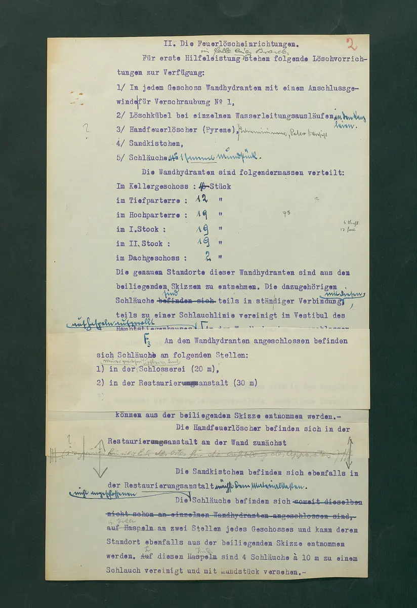 Entwurf einer Feuerlöschordnung für das Kunsthistorische Museum, 1926