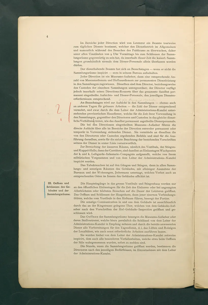 Bestimmungen für den Dienstbetrieb in den kunsthistorischen Sammlungen des Allerhöchsten Kaiserhauses