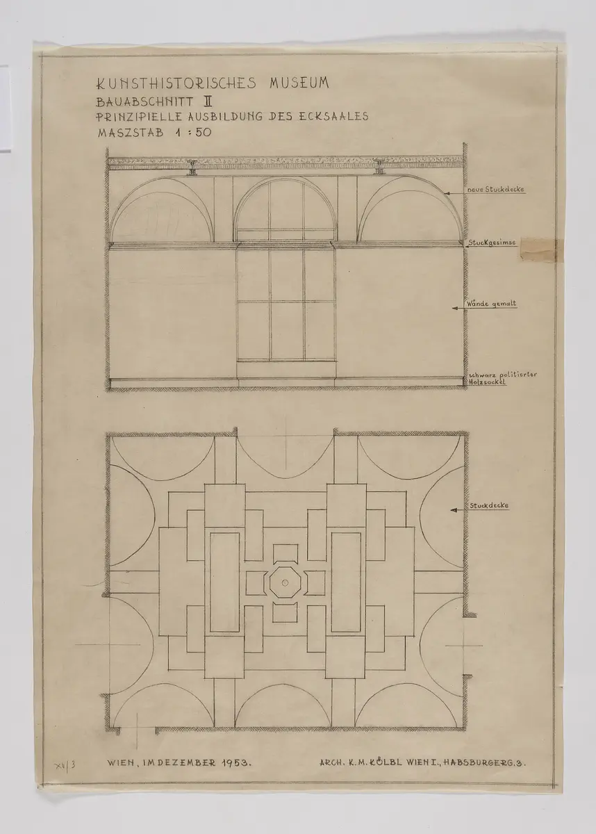 Kunsthistorisches Museum. Bauabschnitt II. Prinzipielle Ausbildung des Ecksaales
