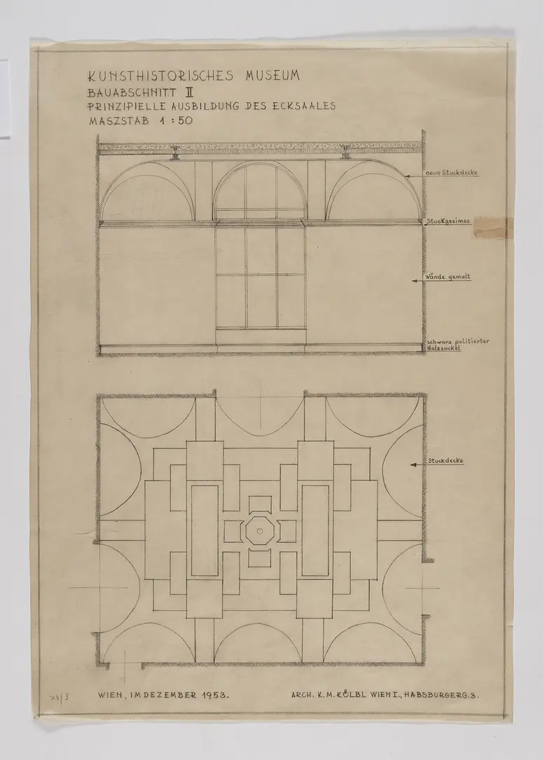 Kunsthistorisches Museum. Bauabschnitt II. Prinzipielle Ausbildung des Ecksaales