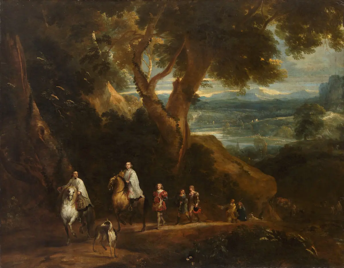 Landschaft mit Rudolf von Habsburg und dem Priester