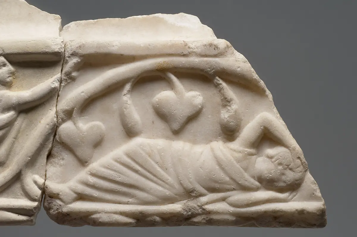 Tischplattenfragment: Jonas in der Kürbislaube
