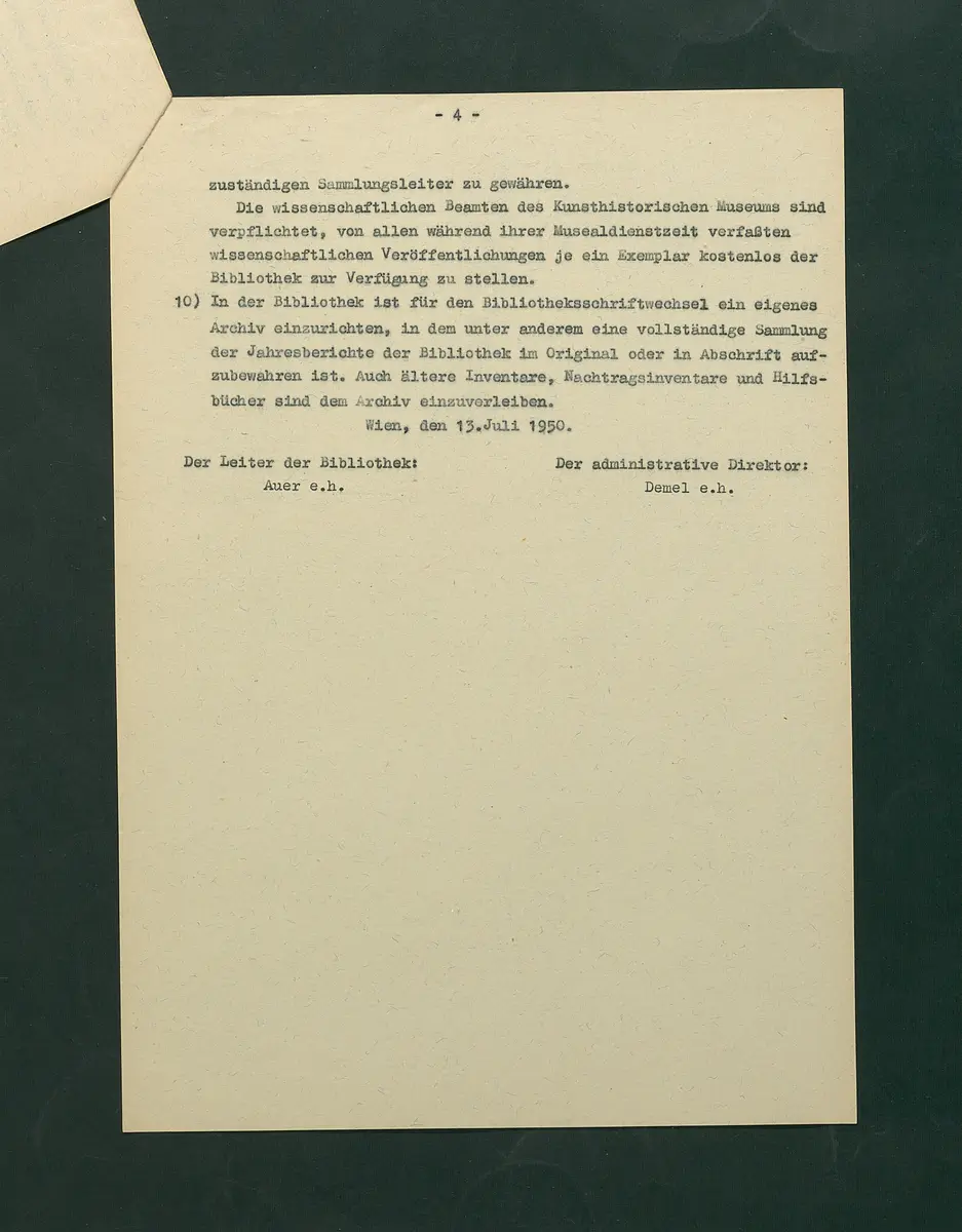Provisorische Bibliotheksordnung des Kunsthistorischen Museums