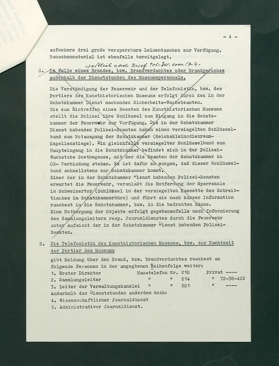 Feuerlöschordnung für das Kunsthistorische Museum, Teil III: Schatzkammer