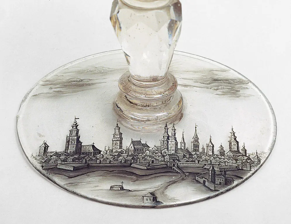 Pokal mit Wappen von Breslau und Stadtsilhouette
