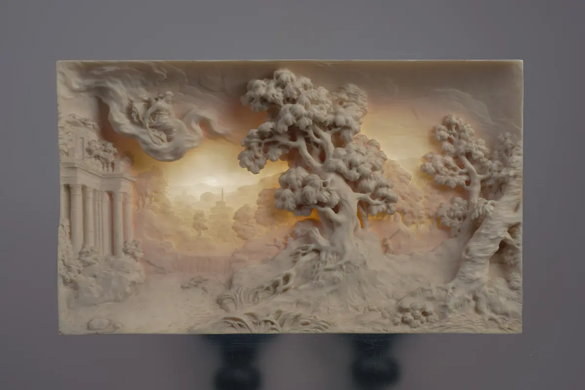 Landschaft mit Diana in den Wolken auf Hirschjagd
