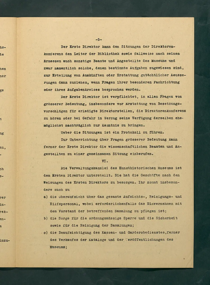 Dienstvorschrift für das Kunsthistorische Museum in Wien