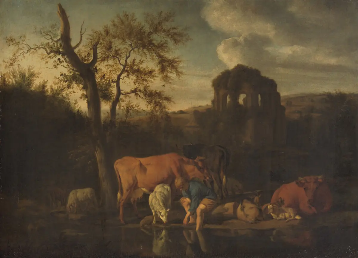 Landschaft mit Herde und Hirten