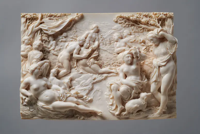 Diana entdeckt die Schwangerschaft der Callisto; Relief