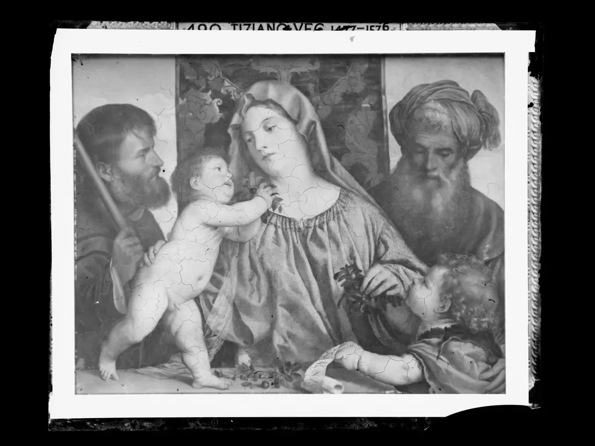 Kirschenmadonna (Links hl. Joseph, rechts Johannesknabe und hl. Zacharias)