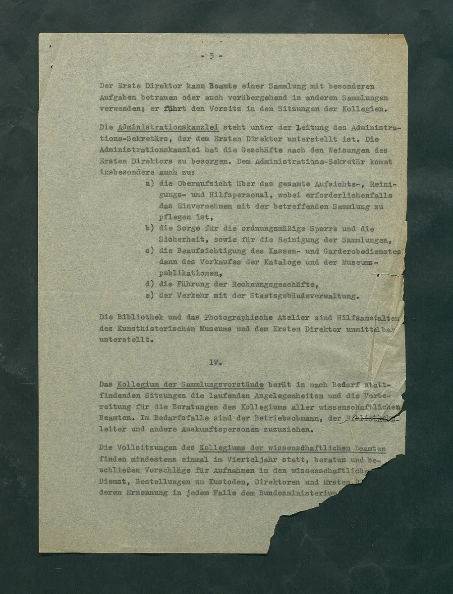 Dienstvorschriften für das Kunsthistorische Museum
